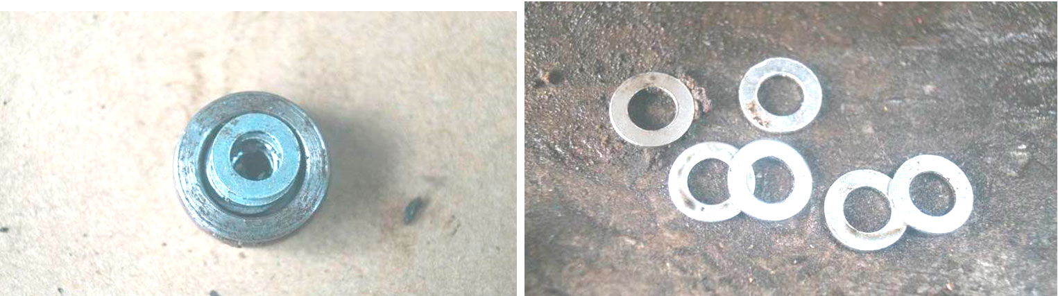 Фото 29,30. Шесть регулировочных шайб в редукционном клапане масляного насоса