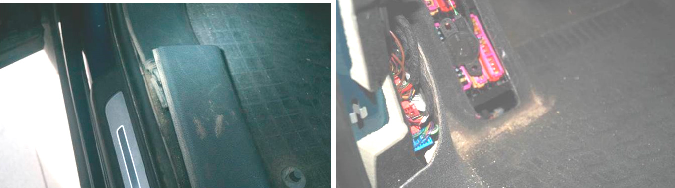 Фото 7,8. Грязь и песок в районе водительского сидения и опоры левой ноги.