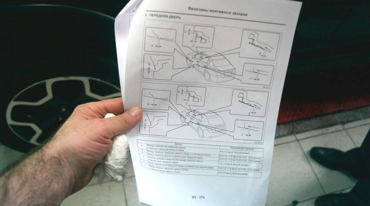Фото 7. Заводские параметры зазоров передних дверей.
