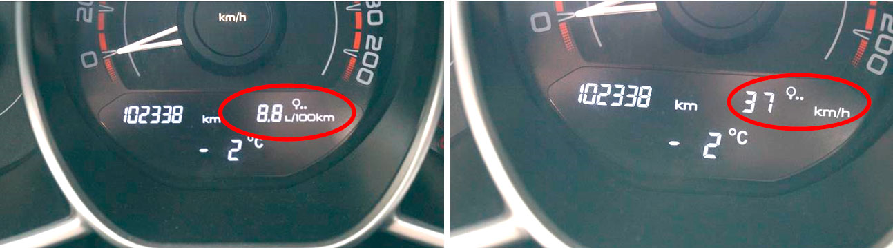 Фото 3,4. Средний расход топлива – 8,8 л/100 км, а средняя скорость 37 км/час.