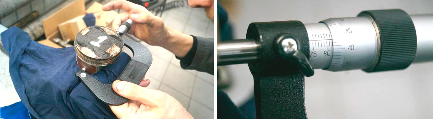 Фото 34,35. Измерение диаметра поршней.