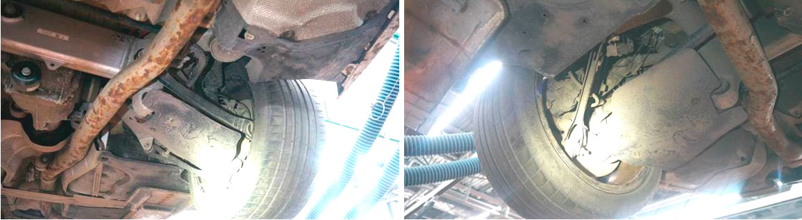 Фото 21,22. Механических повреждений деталей в месте расположения датчика угловой скорости заднего правого колеса не зафиксировано.