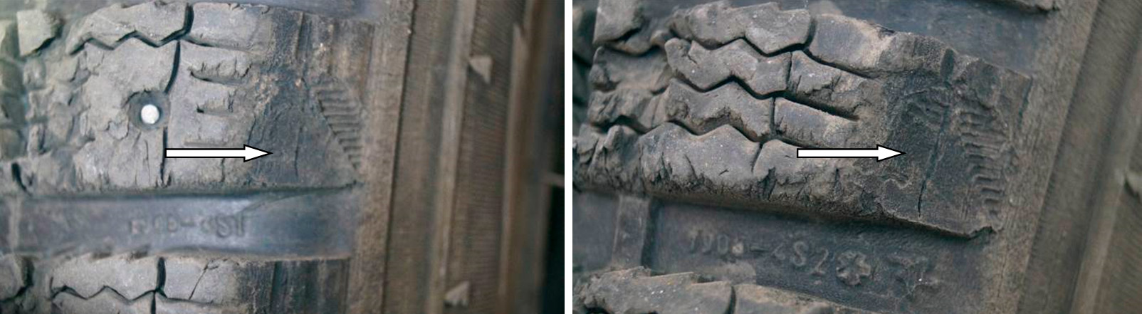 Фото 20,21. Значительный износ внутренних боковин протектора.