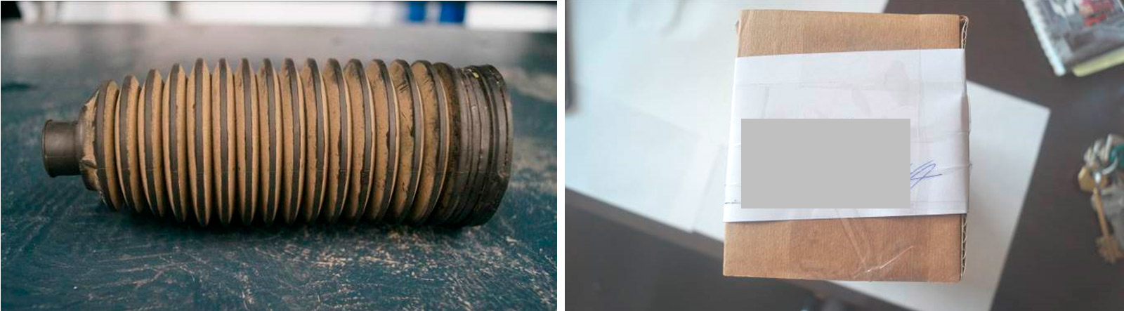 Фото 22,23. Демонтированный и опечатанный пыльник (гофра).