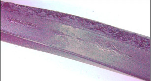 Фото 3. Внешний вид трещин на поверхности прокладки теплообменника (увеличение 7,8х)