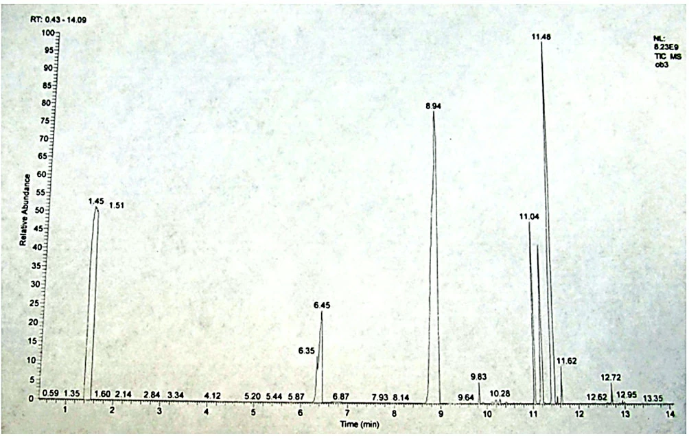 Рис.12. Хроматомасс-спектрограмма образца жидкости № 3.