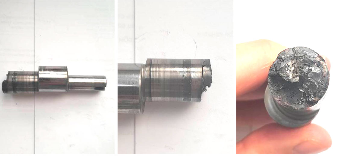 Фото 14,15,16. Следы перегрева на обломанном валу и характер излома металла.