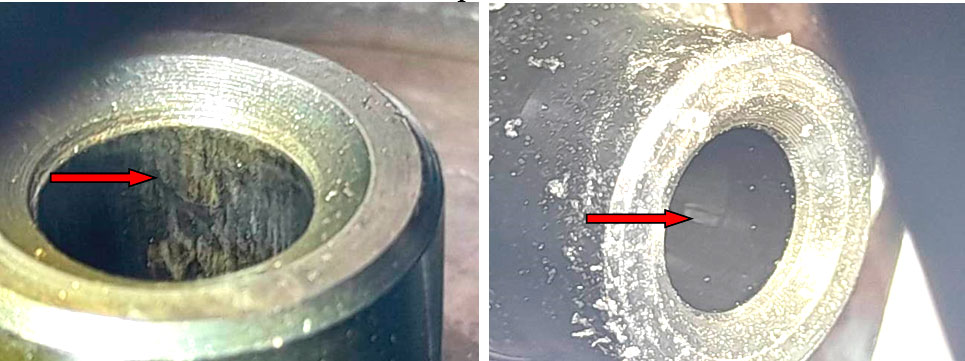 Фото 29,30. Потёртости и риски на втулках плунжеров (показано красными стрелками).