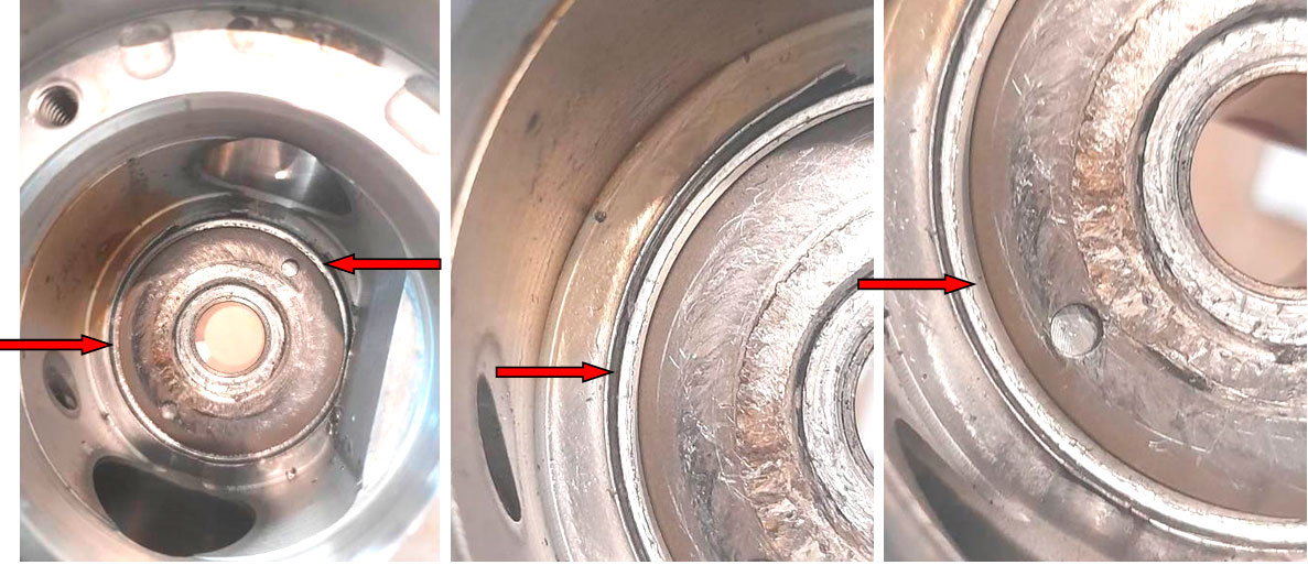 Фото 40, 41, 42. Металлический буртик находится не вплотную, а на расстоянии от торца шайбы - показано красными стрелками.