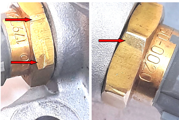 Фото 44,45. Следы применения инструмента - показано красными стрелками.