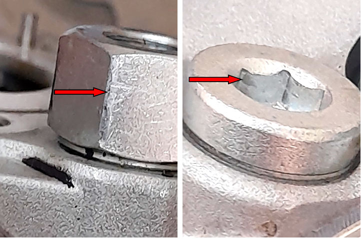 Фото 46,47. Следы применения инструмента - показано красными стрелками.