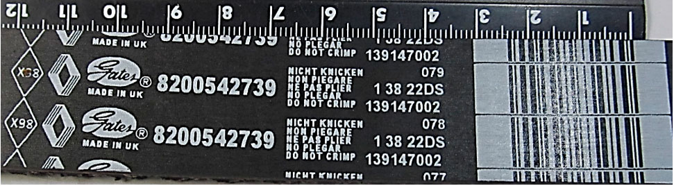 Фото 7.  Маркировка обозначений на фрагменте нового ремня ГРМ