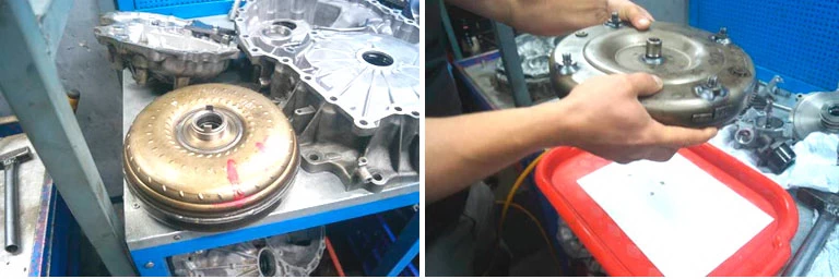 Фото 19,20. Гидротрансформатор и слив масла