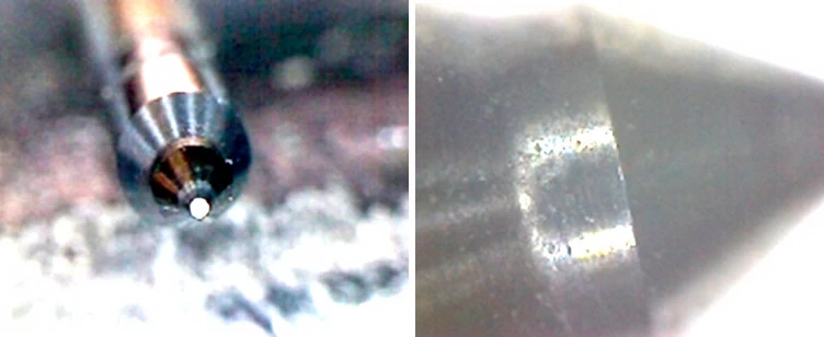 Фото 15,16. Отсутствие износа и повреждений на рабочей и контактной поверхности иглы распылителя (увеличение в 10х)