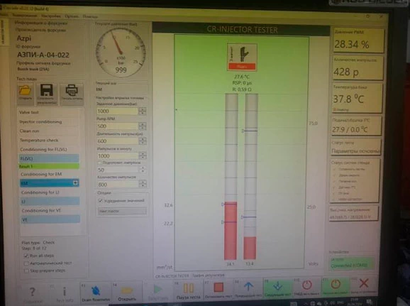 Фото 9. Выход за допустимые значения показателей форсунки