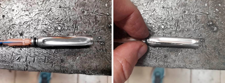 Фото 35,36. Продольные деформации корпуса пьезоэлемента