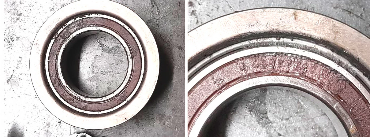 Фото 7,8. Подшипник ролика и локальное наложение пластической смазки