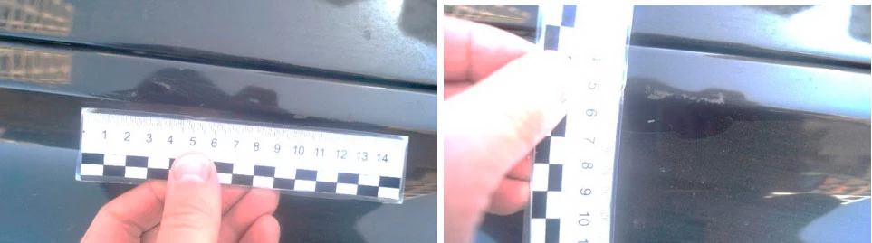 Фото 35,36. Продольные царапины и задиры на переднем правом крыле