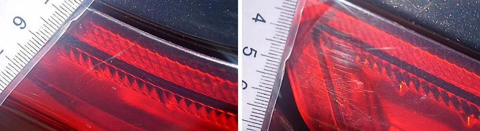 Фото 94,95. Потёртости, царапины и риски на рассеивателе заднего левого фонаря