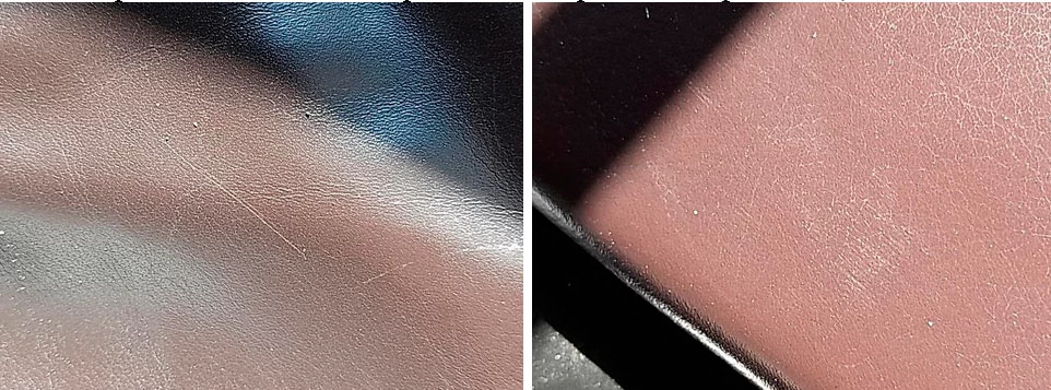 Фото 121,122. Единичные потёрстости и царапины на кожаной обивки подлокотника