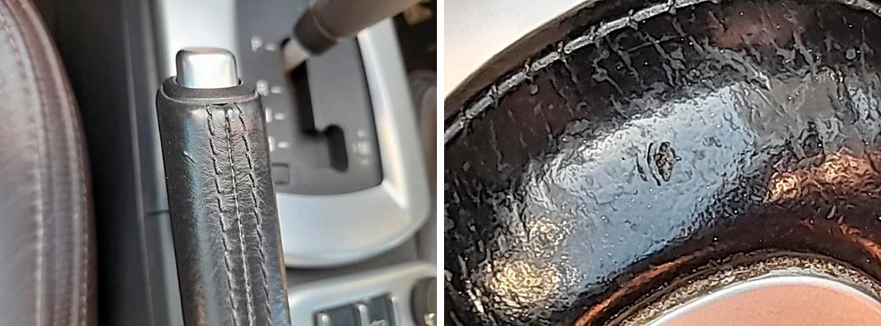 Фото 123,124. Единичные разрезы и задиры на ручках стояночного тормоза и переключения передач