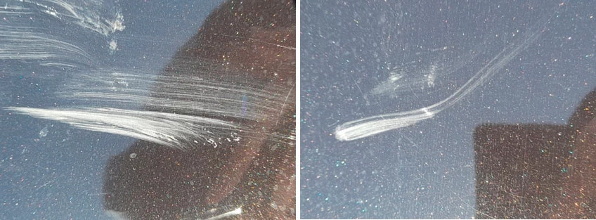 Фото 14,15. Характер задиров, потёртостей, царапин и рисок на ЛКП капота