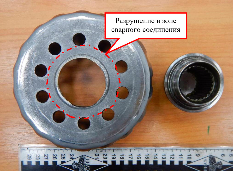 Фото 1. Внешний вид поступившего на исследование разрушенного барабана и ступицы