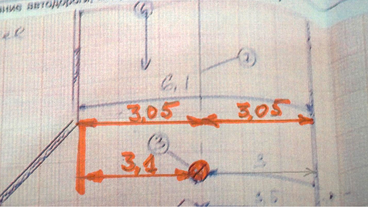 Фото 2. Расположение места столкновения относительно проезжей части и линий разметки