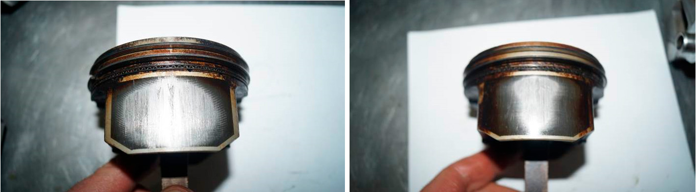 Фото 13,14. Повреждения на юбке поршня 2-го цилиндра