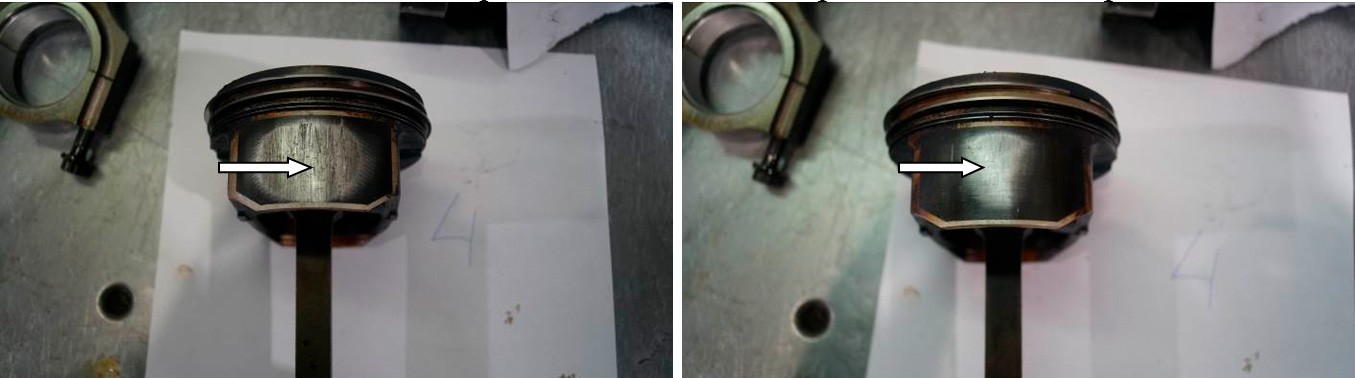 Фото 17,18. Повреждения на юбке поршня 4-го цилиндра