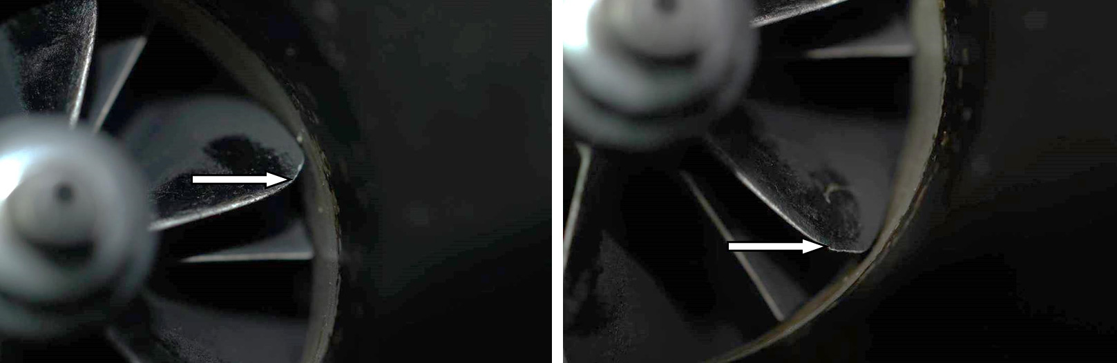 Фото 2,3. Износ краёв (кромок) лопастей крыльчатки