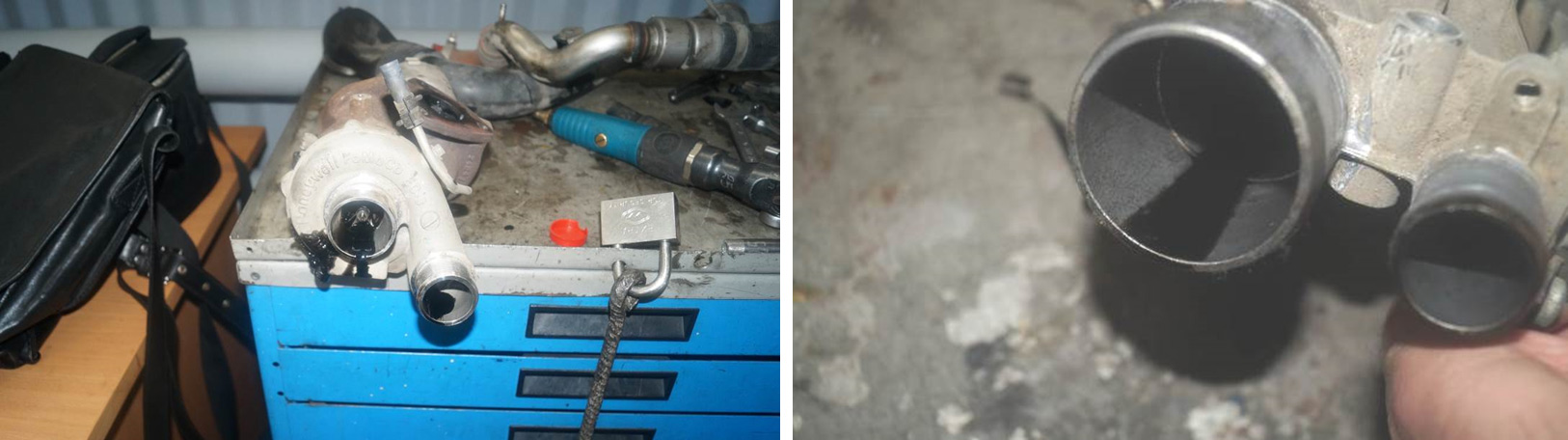 Фото 1,2. Течь масла из компрссорной части турбокомпрессора