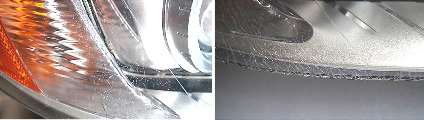 Фото 1,2. Растрескивание рассеивателей фар